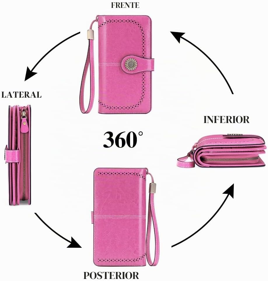 SENDEFN Billeteras de cuero para mujer, tarjetero de crédito con bloqueo RFID, pulsera de gran capacidad