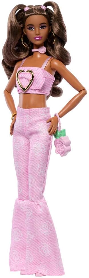 Muñeca de estilo Deluxe Barbie #12 en top corto de mezclilla rosa c...