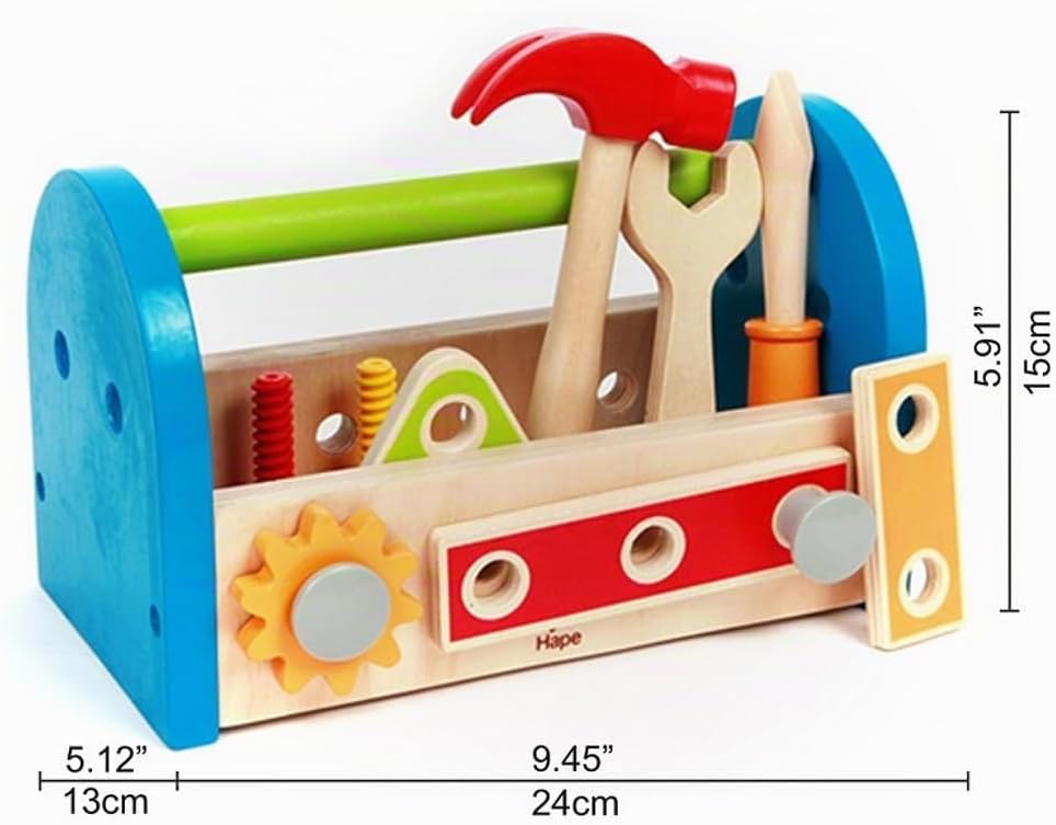 Caja de herramientas Hape de madera del niño y juego de accesorios