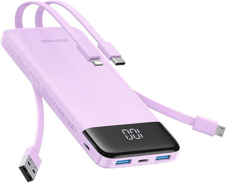 Charmast Cargador portátil con cables incorporados, batería externa...