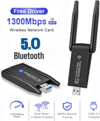 AC1300 Tarjeta de red inalámbrica WiFi de doble banda + adaptador BT 5.0 USB 3.0 1300M 802.11ac adaptador Bluetooth 5.0 con antena para computadora portátil 2.4 GHz + mini dongle de 5.8 GHz