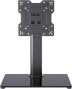Soporte universal para TV, soporte de mesa para televisores LCD/LED de 17 a 43 pulgadas, soporte de monitor con altura ajustable con base de vidrio templado que soporta hasta 88 libras, VESA