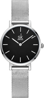 Shengke SK Ultra delgado minimalista Relojes para mujer de dos agujas Reloj de vestir de cuero para damas