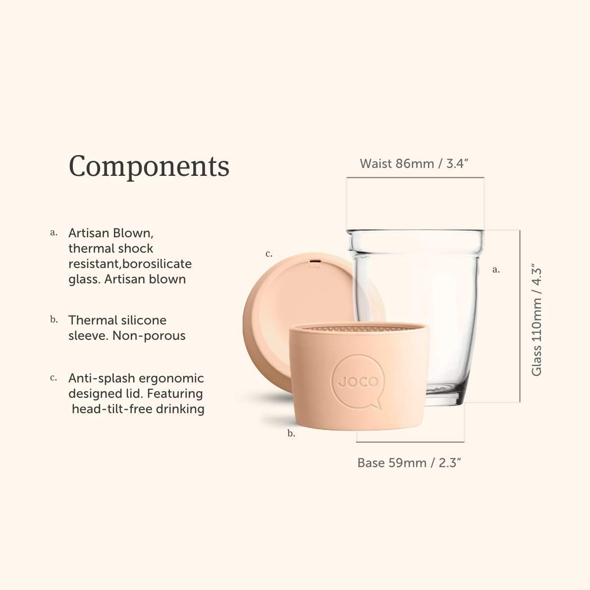 JOCO Taza 12oz - Eco-innovativa de vidrio borosilicato reutilizable, estilo clásico - (Mood Indigo)