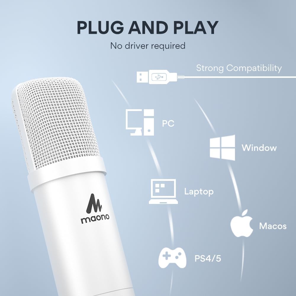 MAONO Micrófono USB, 192 kHz\/24 bits Plug &amp; Play PC Podcast co...
