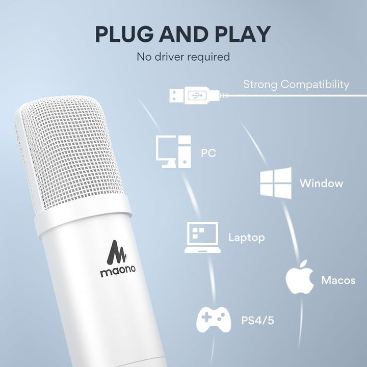 MAONO Micrófono USB, 192 kHz\/24 bits Plug &amp; Play PC Podcast co...