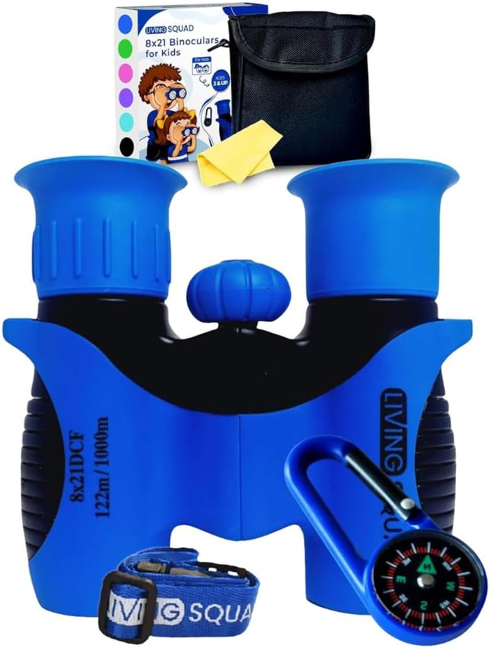 Binoculares azules para niños 8x21 - Juego de binoculares compactos a prueba de golpes con óptica de alta resolución para niños de 3 a 12 años, juguetes para observación de aves