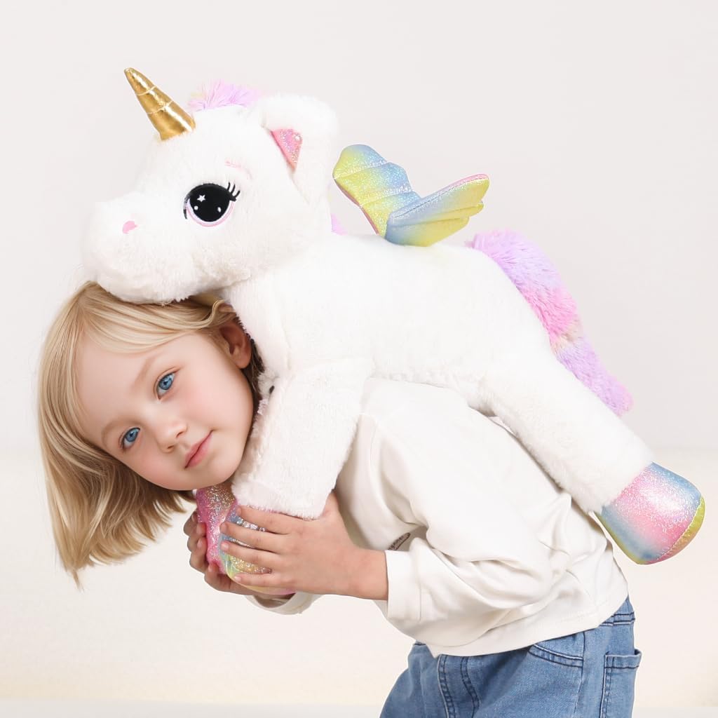 Almohada de Juguete de Peluche de Unicornio Grande de 24 Pulgadas, Lindo Unicornio Gigante Suave con Alas de Arcoíris Muñeca Grande, Regalo para Niños, Niñas, Chicos, San Valentín, Cumpleaños