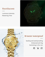 OLEVS Relojes para mujeres de negocios, con diamante, pulsera de acero inoxidable, fecha, impermeable, tono bicolor para mujer