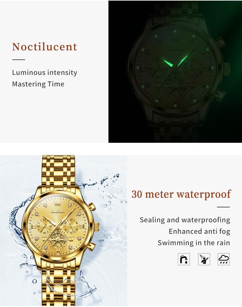OLEVS Relojes para mujeres de negocios, con diamante, pulsera de acero inoxidable, fecha, impermeable, tono bicolor para mujer