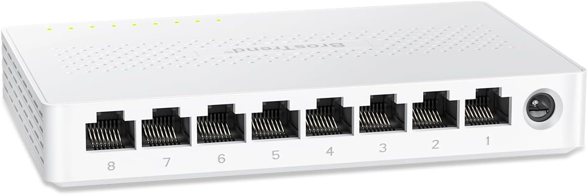 BrosTrend Switch de 2.5Gb, Switch de Red de 8 Puertos 2.5 Gigabit, Switch Ethernet No Administrado para Consola de Juegos, NAS, PC, Switch de Redes de Computadora Plug & Play Sin Ventilador, Montaje
