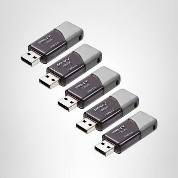 PNY Paquete de 5 unidades flash Turbo Attaché 3 USB 3.0 de 128 GB – Gris, P-FD128X5TBOP-MP, 100MB/s, ligero y duradero, almacenamiento y transferencia de datos