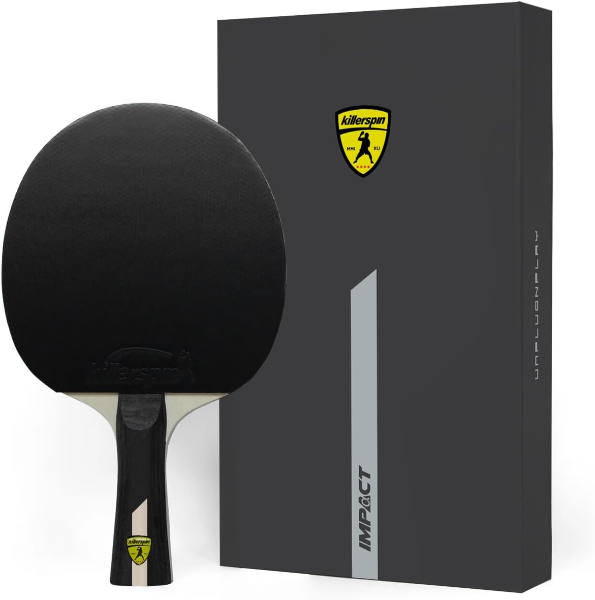 Killerspin Impact Series - Paletas de tenis de mesa - Raqueta de ping pong negra/negra, equipo de tenis de mesa para principiantes/intermedios, garantiza un control sólido y giro