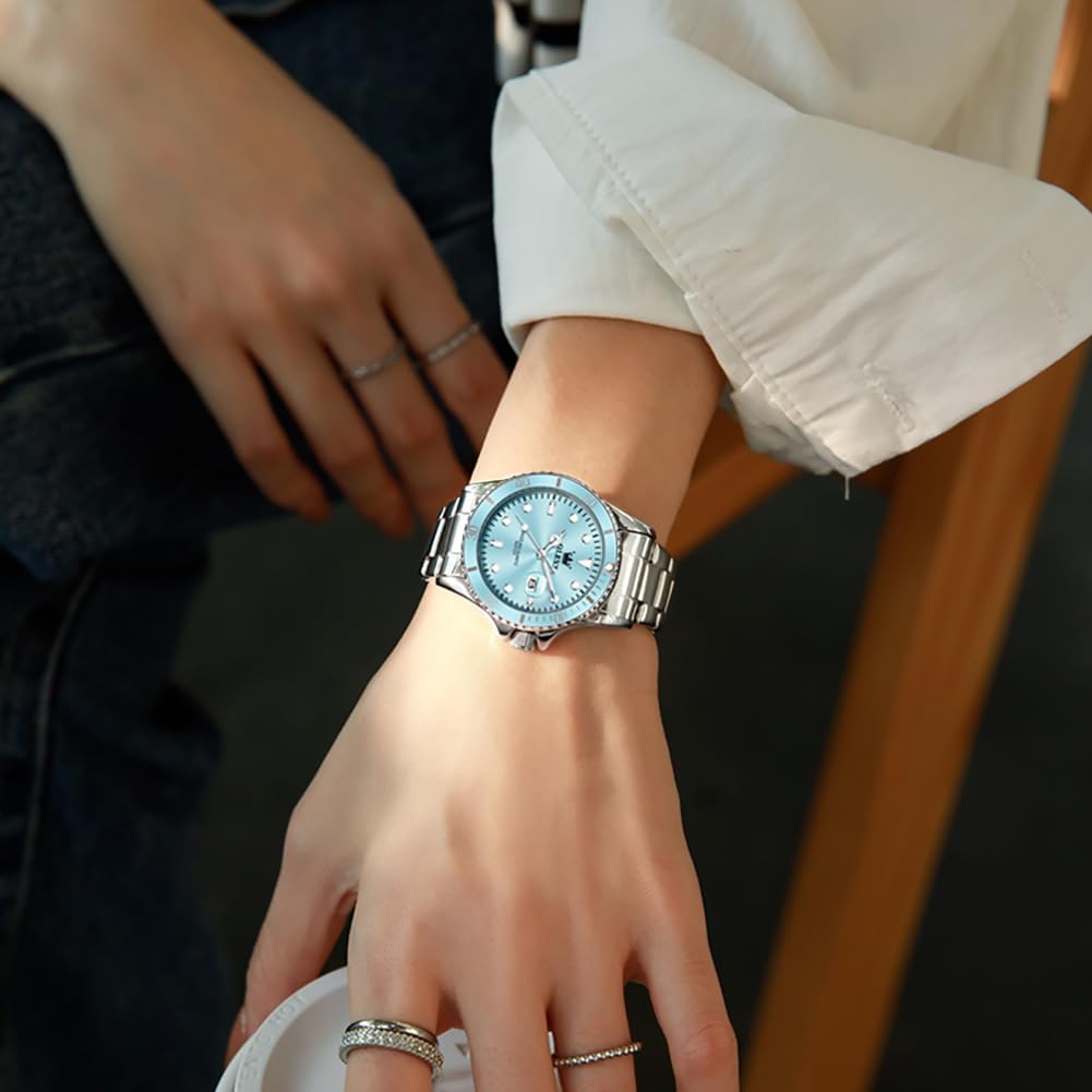 OLEVS Reloj Femenino Clásico de Mujer para Damas Análogo Acero Inoxidable Resistente al Agua Luminosa Día Fecha Dos Tonos de Fácil Lectura en la Muñeca