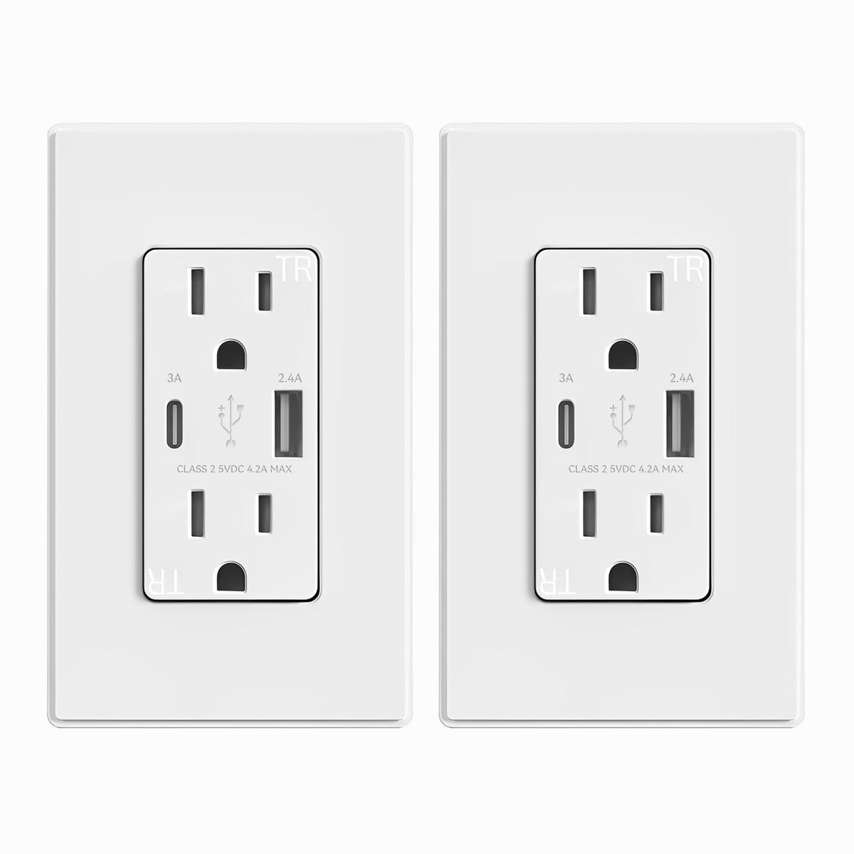 ELEGRP Cargador USB de pared, receptáculo USB con puertos USB tipo A y tipo C, enchufe dúplex de 15 amperios resistente a manipulaciones NEMA 5-15R, placa de pared incluida, certificación UL (paquete
