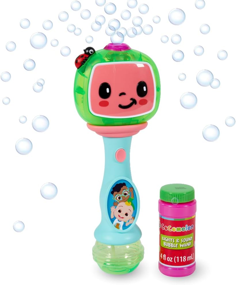 Little Kids Cocomelon - Varita musical de burbujas con luz y sonido, incluye solución de burbujas