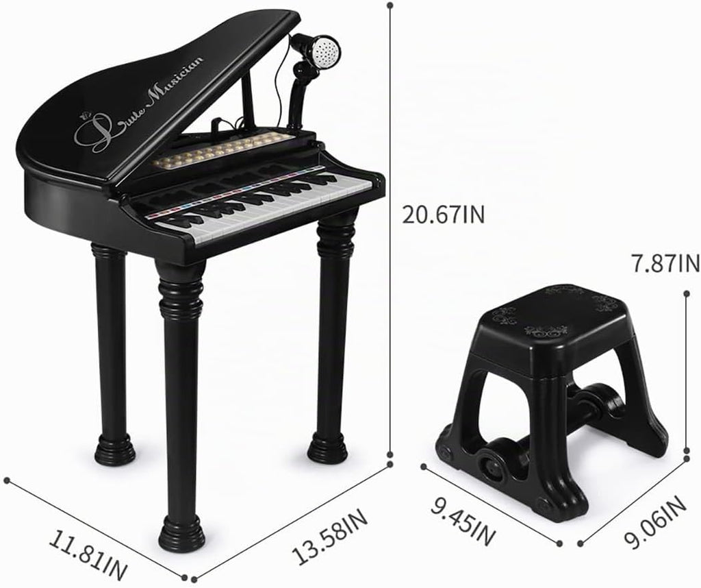 Juguete de teclado de piano para niños, instrumento musical electrónico para niños pequeños, juguete educativo con micrófono, múltiples sonidos, reproducción de grabación, luces y taburete