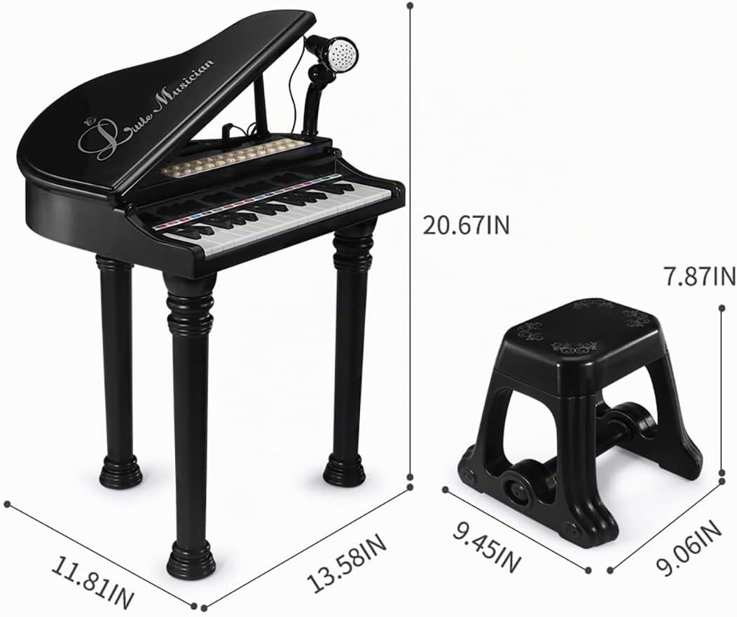 Juguete de teclado de piano para niños, instrumento musical electrónico para niños pequeños, juguete educativo con micrófono, múltiples sonidos, reproducción de grabación, luces y taburete