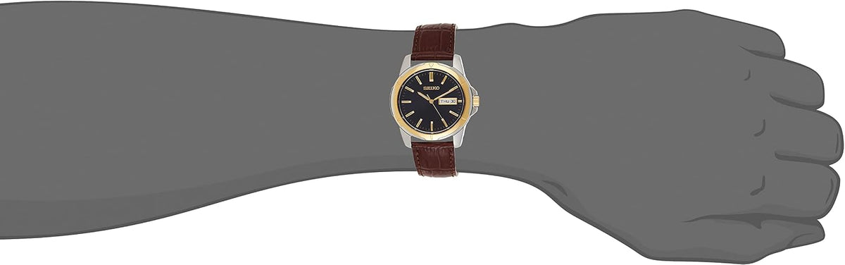 SEIKO SUR360 Reloj automático para hombre - Esenciales - Esfera de carbón - Caja de acero inoxidable con acabado dorado, correa de cuero, resistente al agua 164 ft