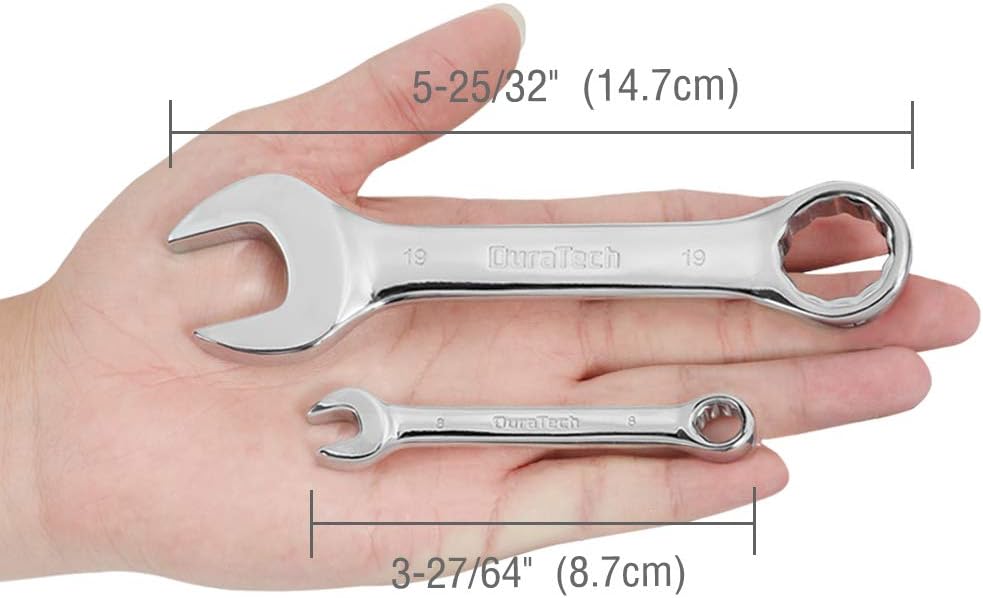 DURATECH Juego de llaves combinadas Stubby, métricas, 12 piezas, 0.315