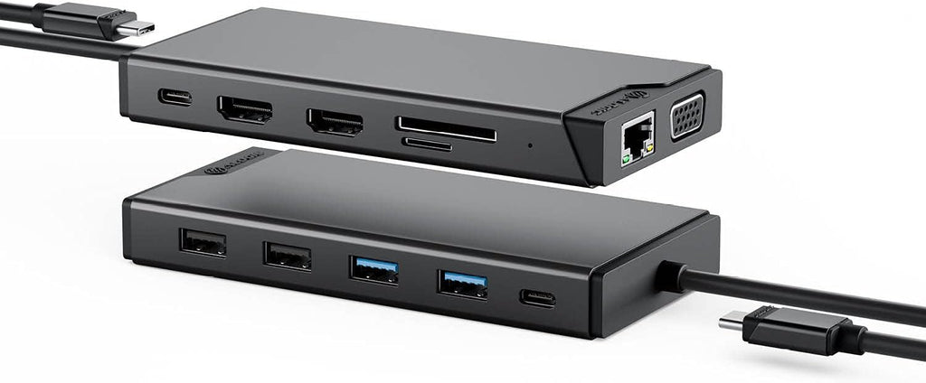ALOGIC USB-C 12-en-1 Mini Docking Station, Dual Display, 2xHDMI, 1xVGA, 100W PD, 2xUSB-C, 2xUSB- 2.0, 2xUSB- 3.0, RJ45, 1x SD/TF puerto, MacBook/Surface & Other USB-C dispositivos Compatible.