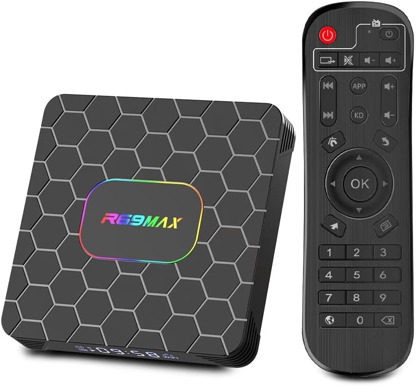 R69 Max Android TV Box con 4GB RAM 64GB ROM, 8K decodificación 2.4/5.0Ghz