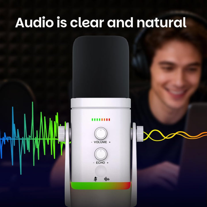 EASEMELO Micrófono dinámico de escritorio USB\/XLR con luz RGB, red...