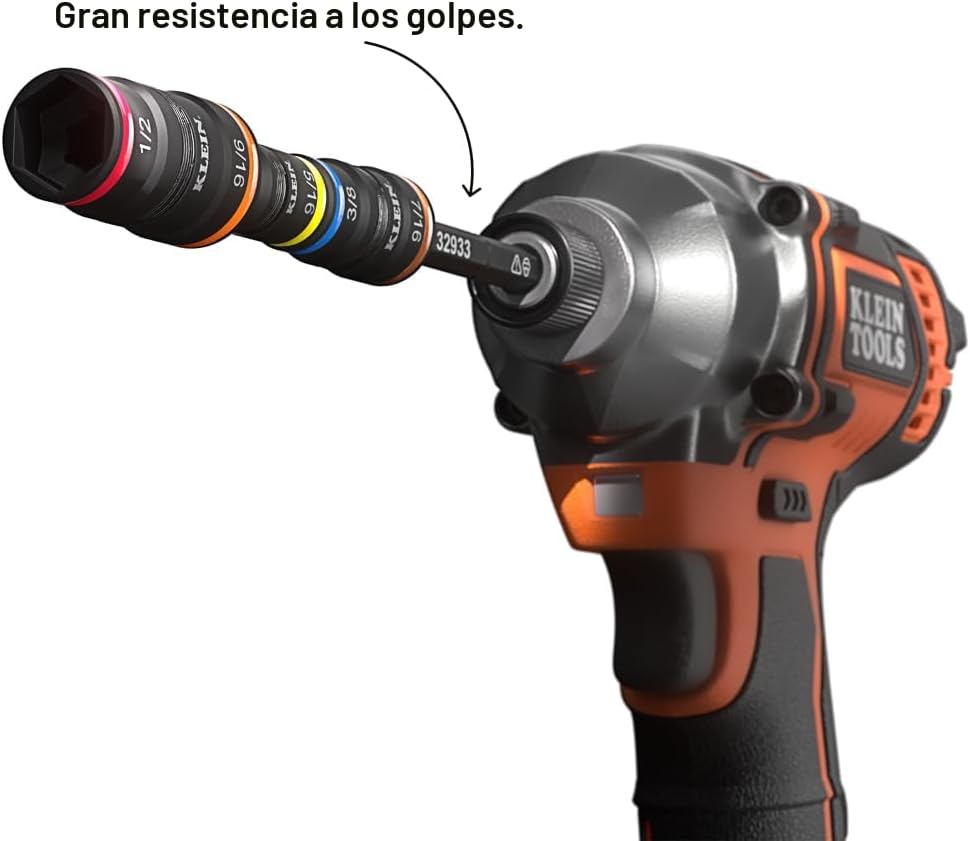 Klein Tools 32914HD Juego de llaves de vaso 14 en 1 con clasificación de impacto, tamaños SAE y métricos, juego de enchufes magnéticos con 12 destornilladores hexagonales y soporte para brocas