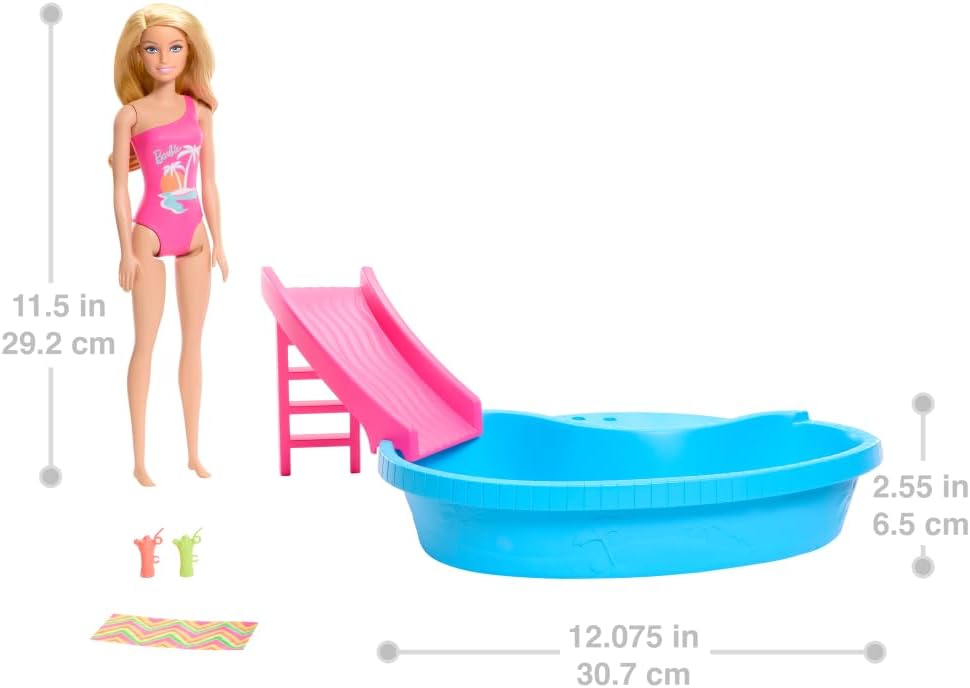 Muñeca Barbie y set de juego con piscina, rubia en traje de baño de...