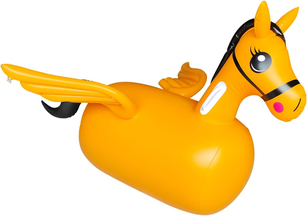 ZHUYNXIR - Juguete inflable de unicornio inflable para niños a partir de 3 años, equipo de juego de salto para interiores y exteriores con mango y alas, divertido caballo animoso de actividad física