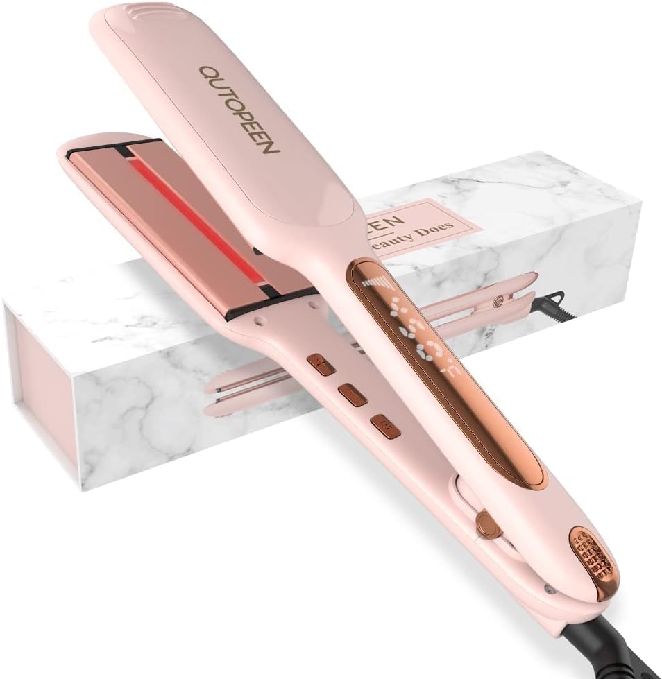 QUTOPEEN Plancha de pelo infrarroja rosa de 2 pulgadas, plancha pla...