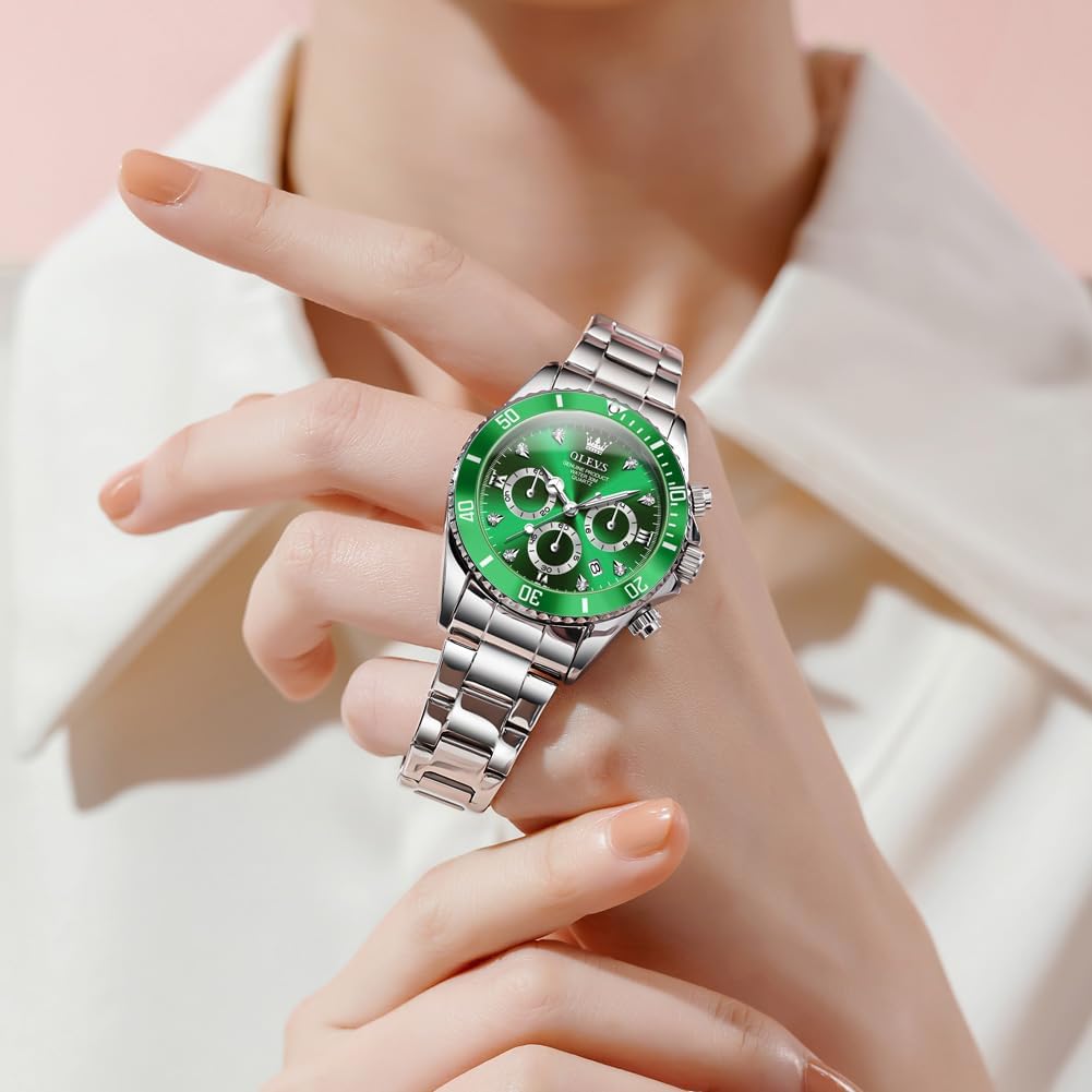 OLEVS Mujer Relojes Analógicos de Diamante de Cuarzo con Correa de Acero Inoxidable y Cronógrafo