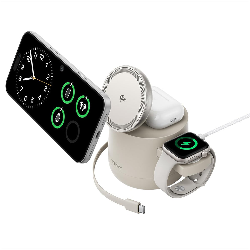 Estación de carga inalámbrica magnética Qi2 4 en 1, cargador rápido de 15 W con módulo de carga hecho para Apple Watch, para iPhone 18-12 Series y AirPods, adaptador de 65 W incluido