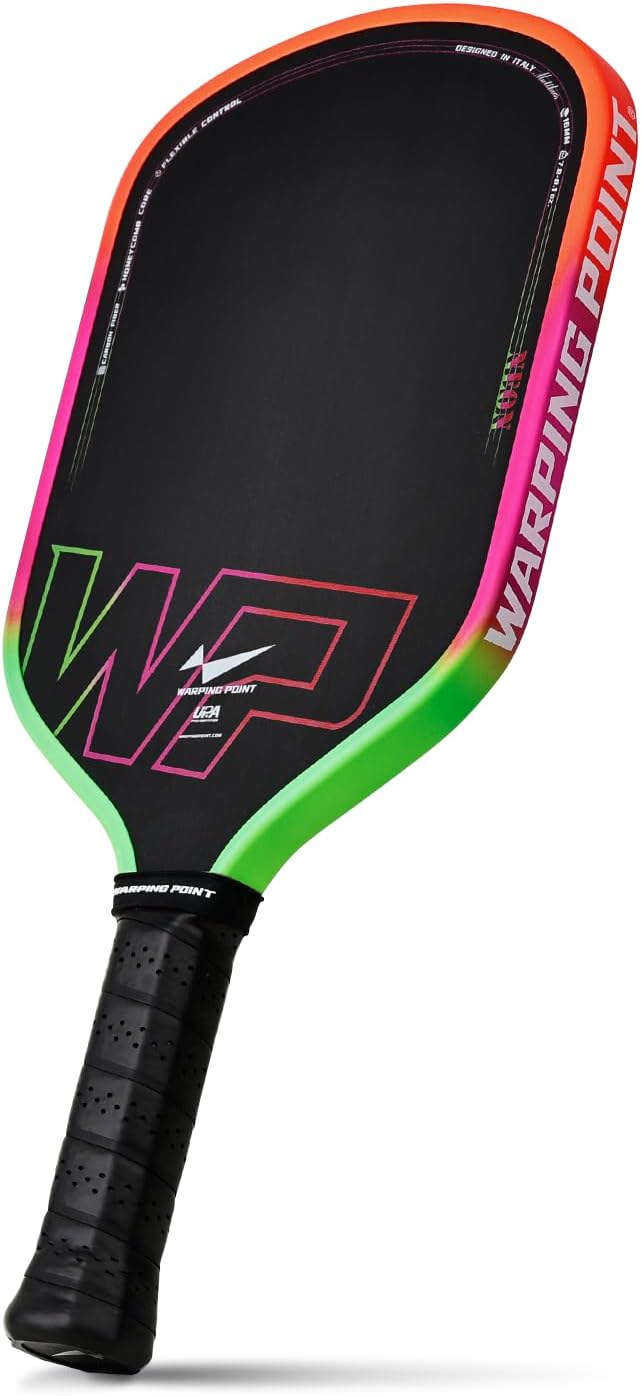 Warping Point Pala de pickleball Neon Gen 3, aprobada por UPA-A, fibra de carbono T700 cruda de triple capa, núcleo EdgeFusion de 16 mm, marco termoformado, giro a nivel de torneo, control y potencia