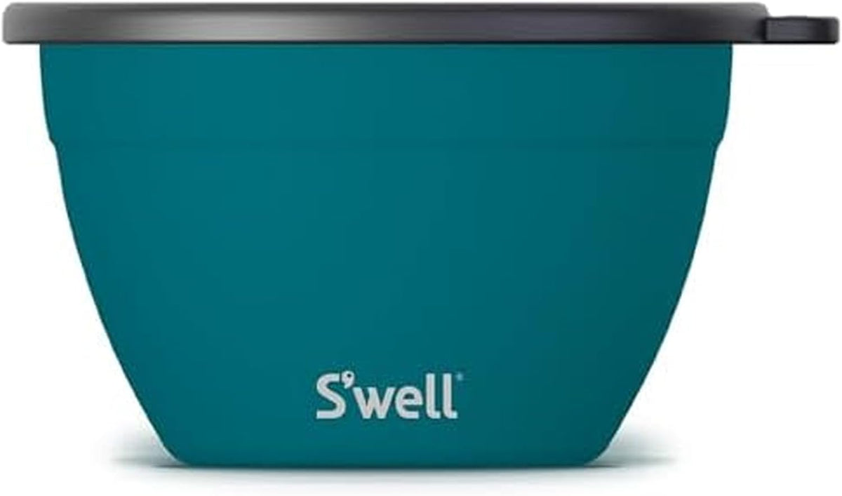 S'well Kit de ensaladera de acero inoxidable de 64 onzas, azul pavo real, viene con mini recipiente de 2 onzas y bandeja extraíble para organización, a prueba de fugas, fácil de limpiar, apto para
