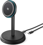 Soporte de carga magnético Qi2 de 25 W con ventilador de refrigeración y luz LED, estación de carga inalámbrica rápida para iPhone 17-12 Series/Galaxy S26-S25/Pixel 10【Sin adaptador】