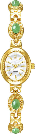 ADSBIAOYE Reloj Vintage para Mujeres Reloj de Pulsera de Oro Pequeño con Esfera Ovalada y Brazalet Elegante Reloj de Lujo para Damas Reloj de Vestir Resistente al Agua Reloj Analógico Informal