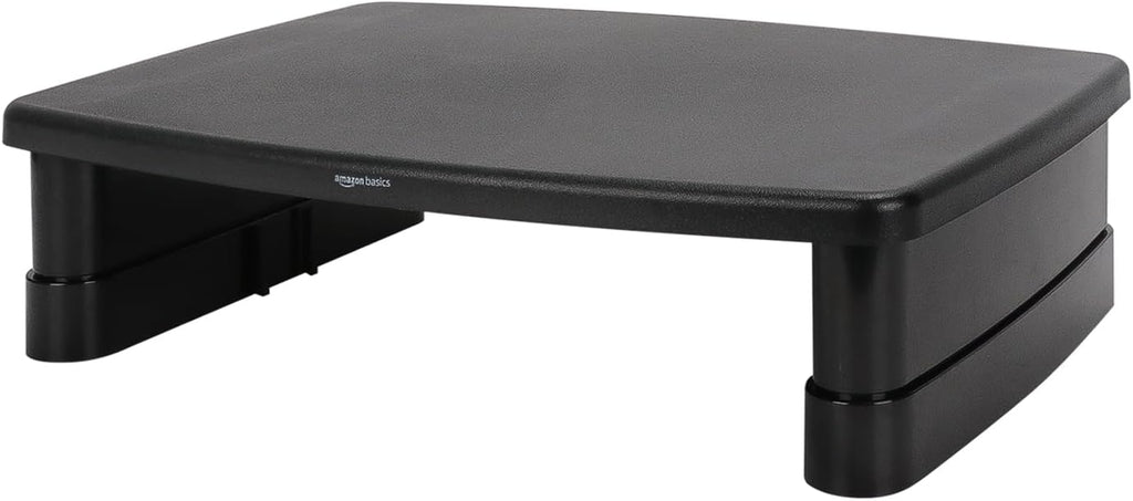 Amazon Basics Soporte elevador de monitor de altura ajustable con organizador de almacenamiento, diseño apilable de 3 niveles, plástico ABS duradero, soporta hasta 22 libras