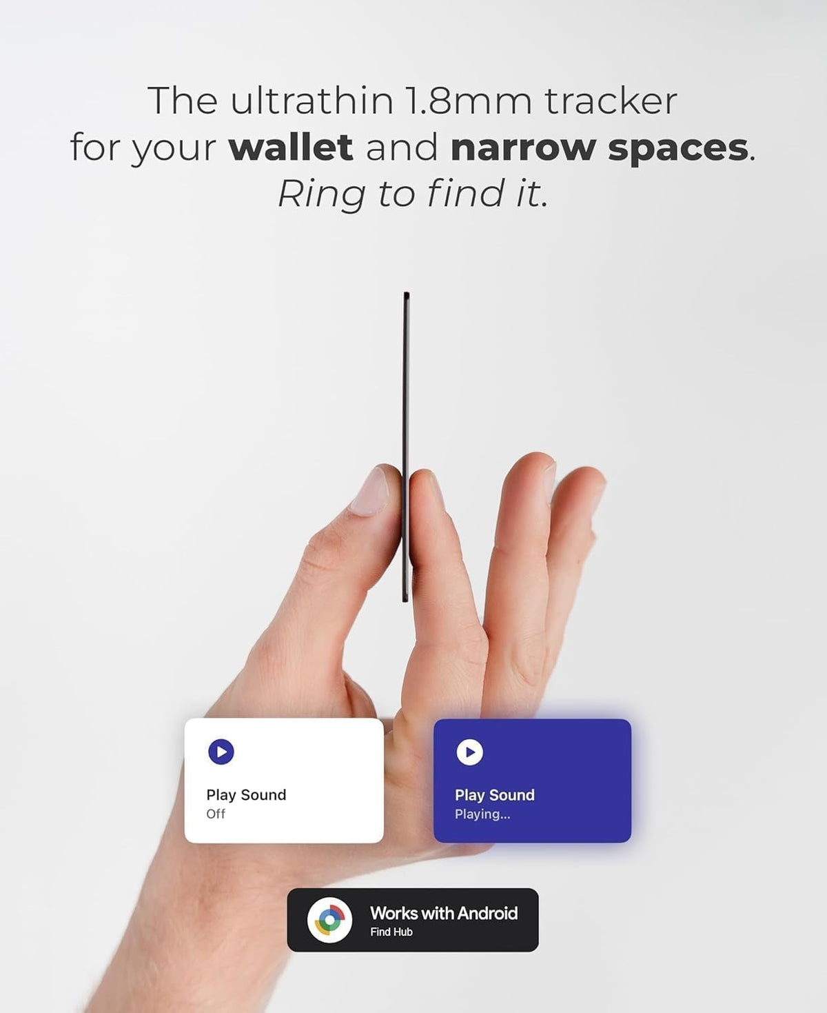 Rhinokey® Tarjeta de seguimiento de cartera, (solo Android) de 0.07 pulgadas, rastreador de tarjetas recargable delgado funciona con buscador de artículos IP68 de Google Find Hub con agujero para