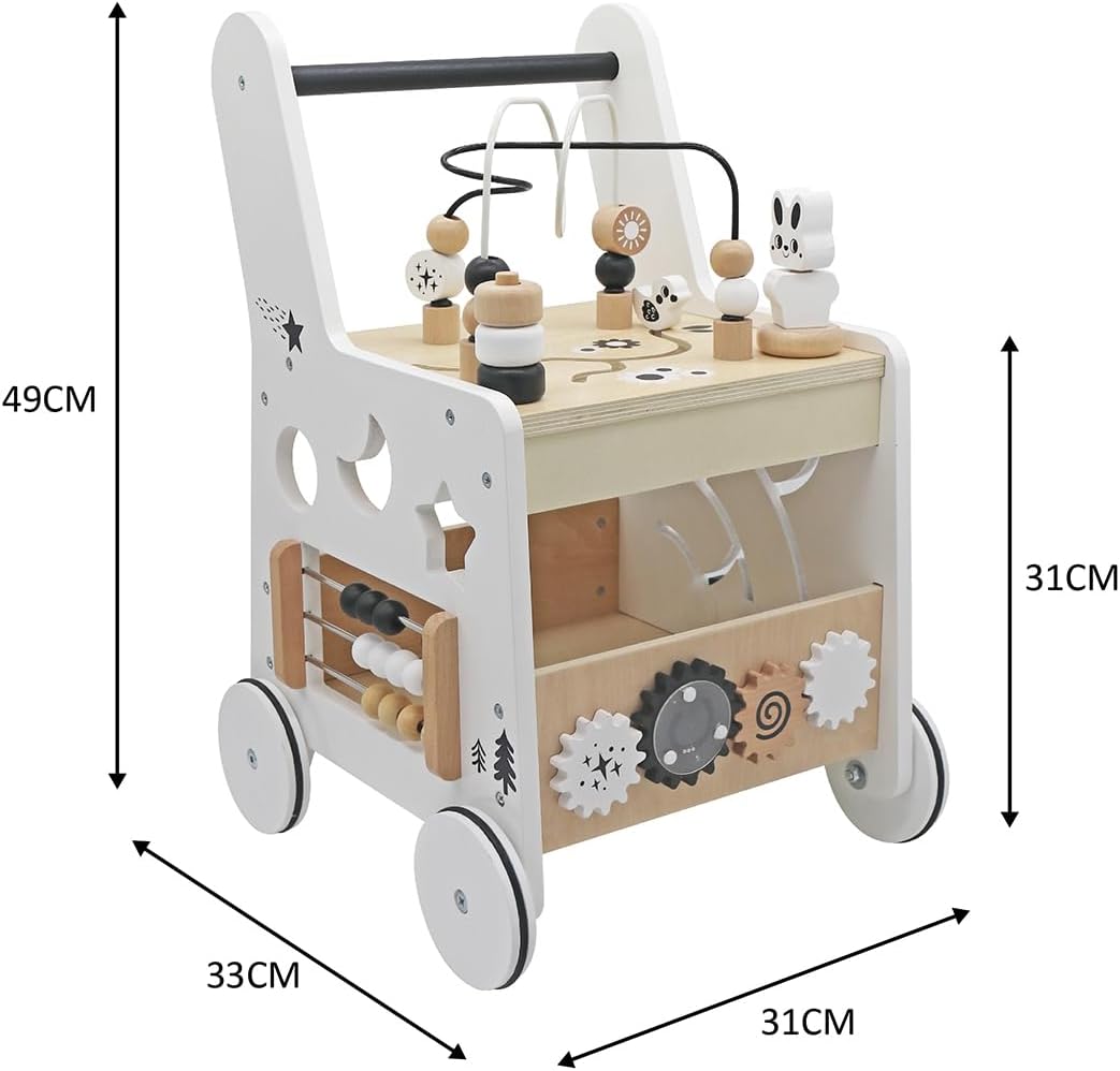 Andador de madera para bebés cubos de actividad Montessori