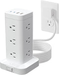 Regleta de alimentación en torre con puerto de carga rápida PD de 30 W, 12 tomas, 4 puertos USB (2 USB-C), protector de sobretensiones de 1800J, estación de carga para múltiples dispositivos, cable de