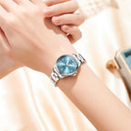 OLEVS Reloj para Mujer Plateado de Acero Inoxidable Elegante Analógico Lúmenes Visibles