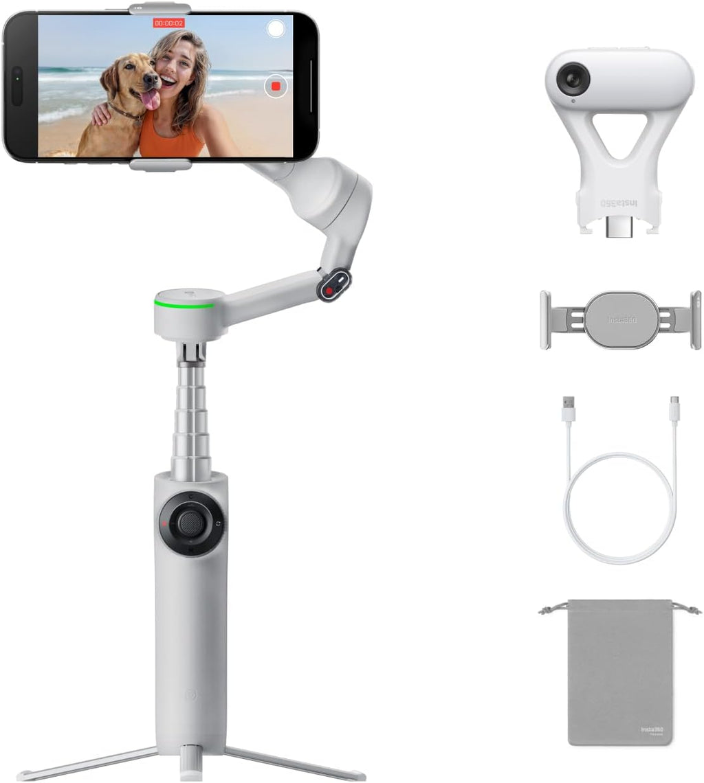 Insta360 Flow 2 Pro AI Tracker Bundle gris – Primer cardán de teléfono AI en la industria con Apple DockKit, seguimiento pionero de 360º panorámica, inclinación libre, trípode incorporado/palo selfie