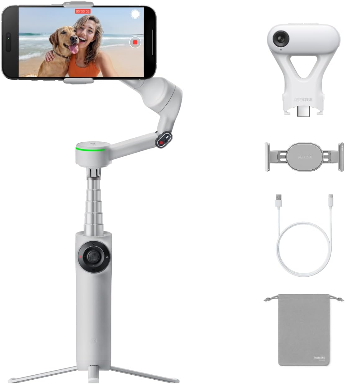 Insta360 Flow 2 Pro AI Tracker Bundle gris – Primer cardán de teléfono AI en la industria con Apple DockKit, seguimiento pionero de 360º panorámica, inclinación libre, trípode incorporado/palo selfie