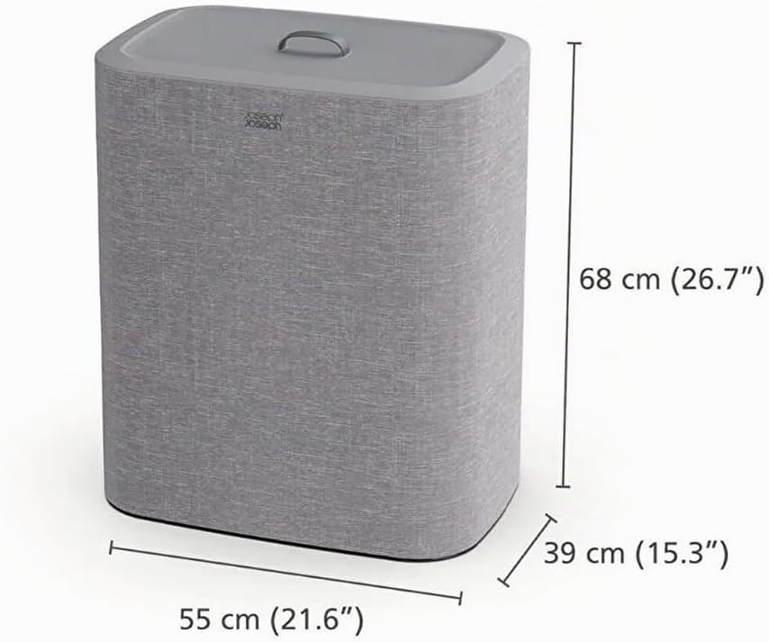 Joseph Joseph Tota Trio 90 litros/23.8 galones Cesta de lavandería con separación y tapa, 3 bolsas de lavado extraíbles con asas - Gris
