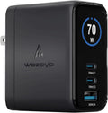 Cargador inteligente LED Wozoyo GaN de 70 W, carga 2XType-C y USB-A Superfast 2.0, compatible con iPhone 17/16/16 Pro Max/15 Series/iPad Pro, teléfonos inteligentes, tabletas y más, PD/PPS/QC 3.0