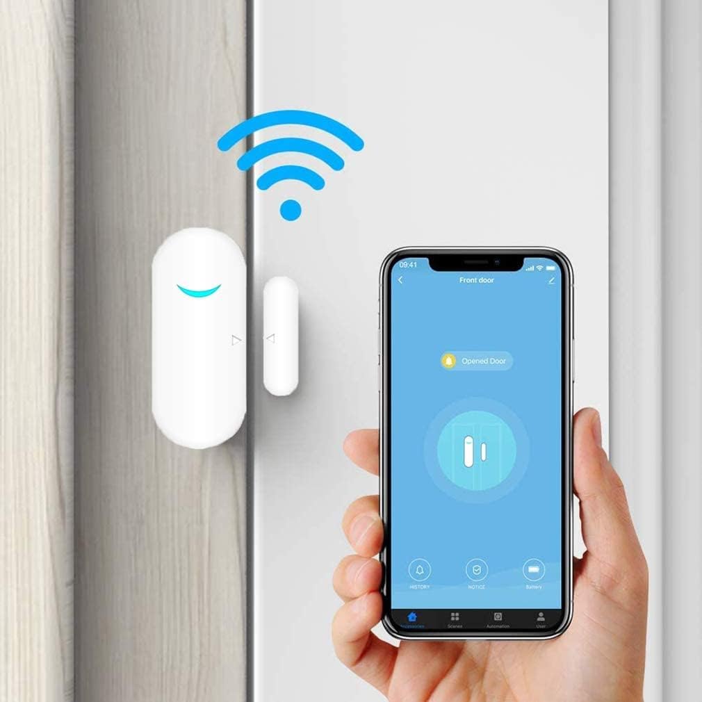 Paquete de 2 sensores WiFi para puertas y ventanas, alarma inteligente Tuya con control de aplicación de notificación gratuita, sistema de alarma de seguridad para el hogar, no requiere concentrador, compatible con Alexa, Google Home