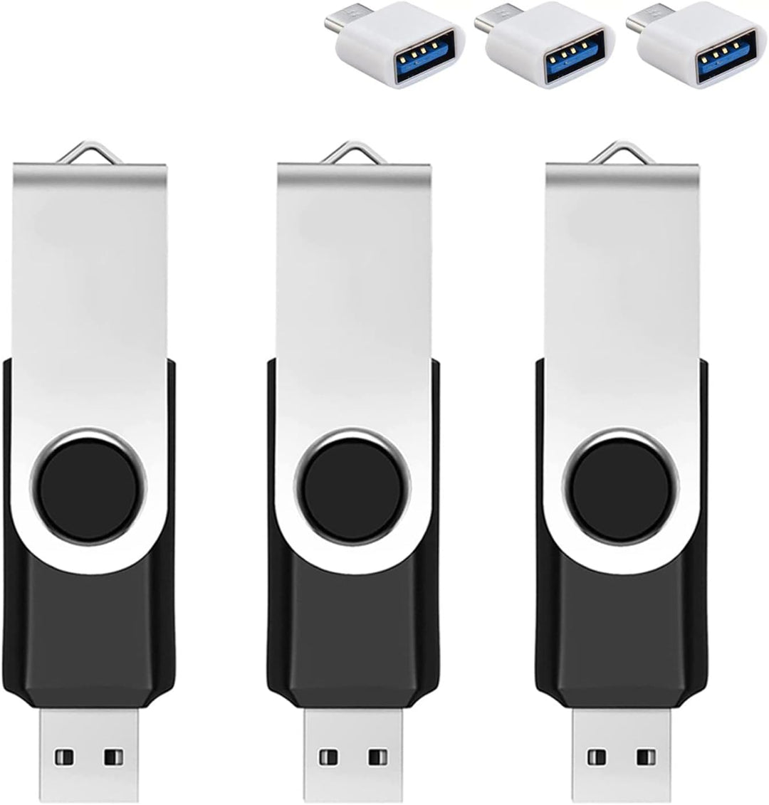 Paquete de 3 unidades flash USB de 128 GB con adaptador tipo C y ca...