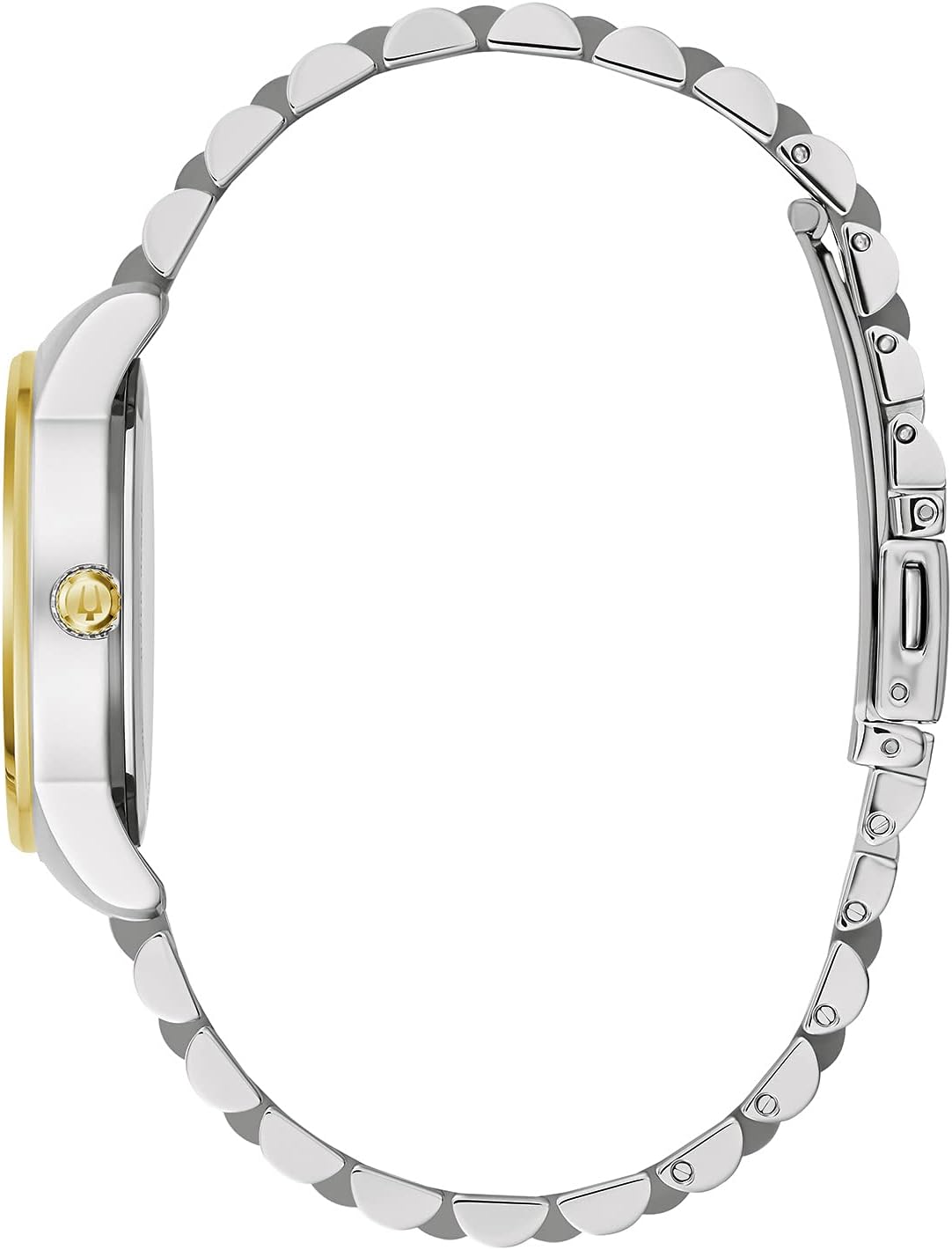 Bulova Reloj clásico de cuarzo con fecha y calendario de 3 manecillas de acero inoxidable dorado de dos tonos para mujer