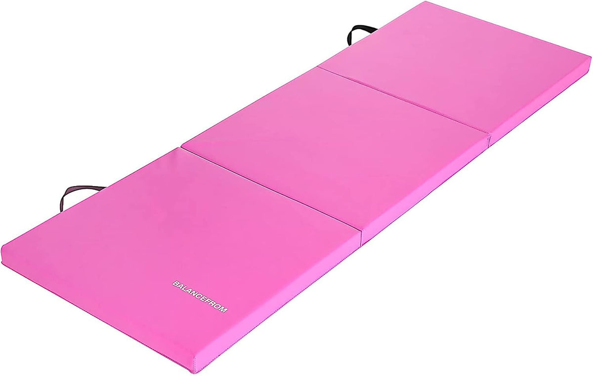BalanceFrom Colchoneta de Gimnasia Plegable de 3 Paneles de 6 x 2 Pies – Almohadilla de 2 Pulgadas de Grosor con Superficie de Vinilo y Asas de Transporte para Tumbling, Yoga, Pilates, Entrenamientos
